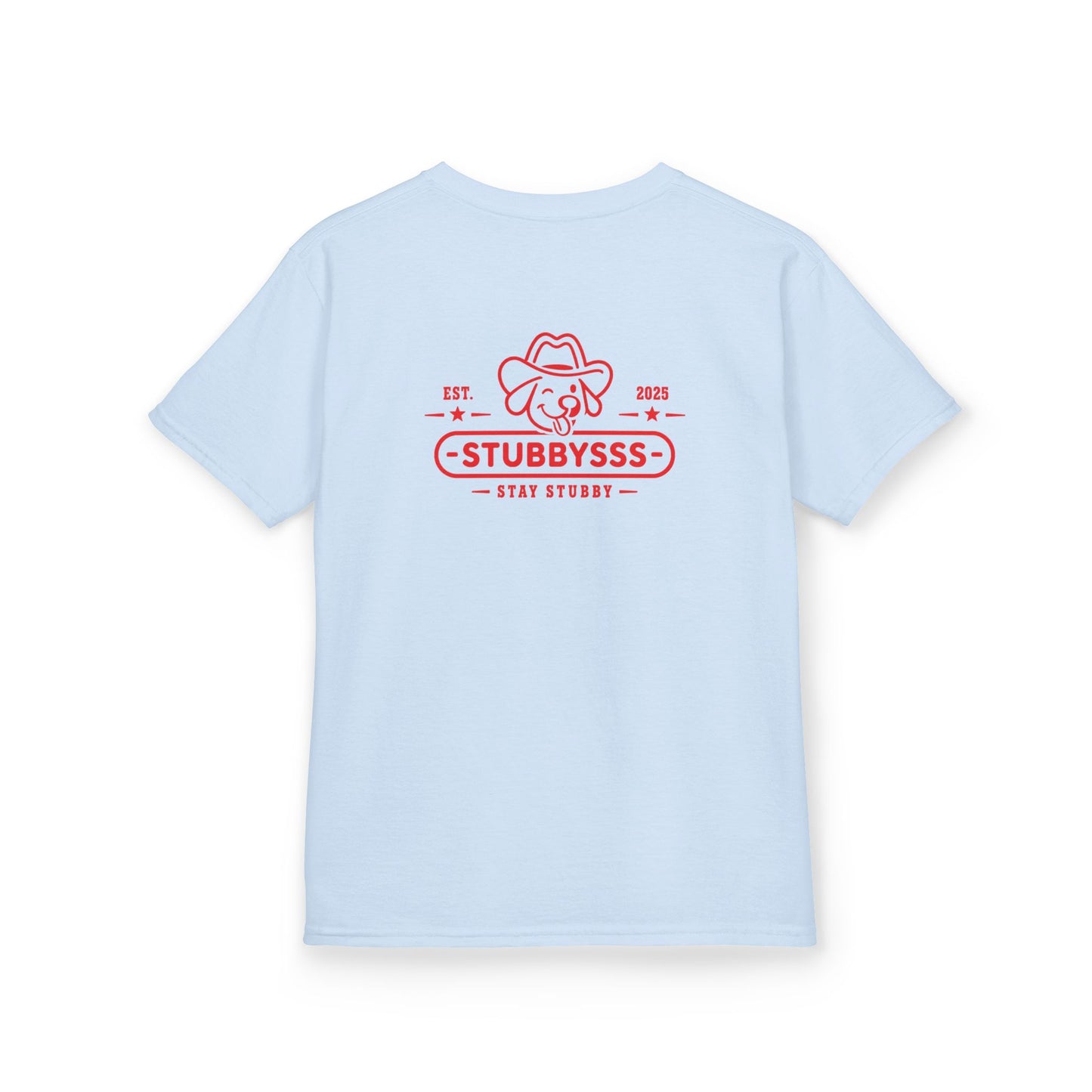 Youth Tee — Stay Stubby (Light Blue)